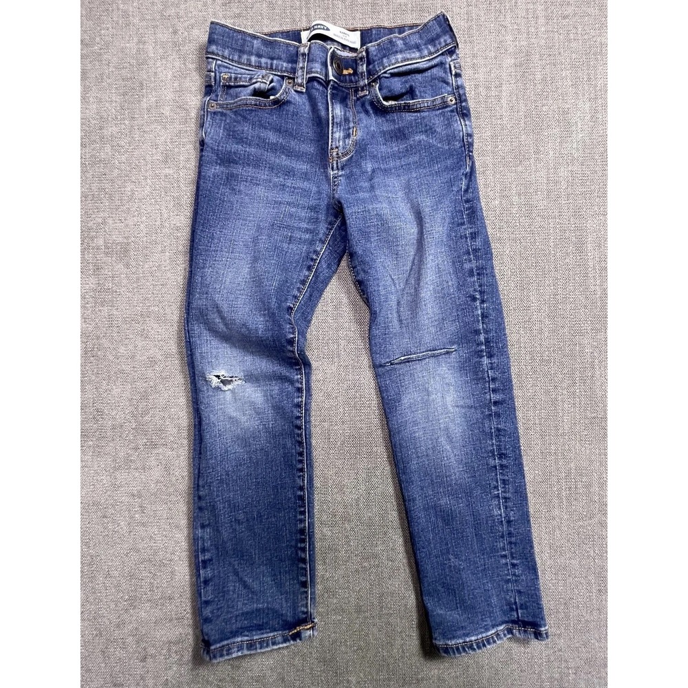 Old Navy Karate Slim Straight Jeans Boys 12 Blue Denim Medium Wash Distressed